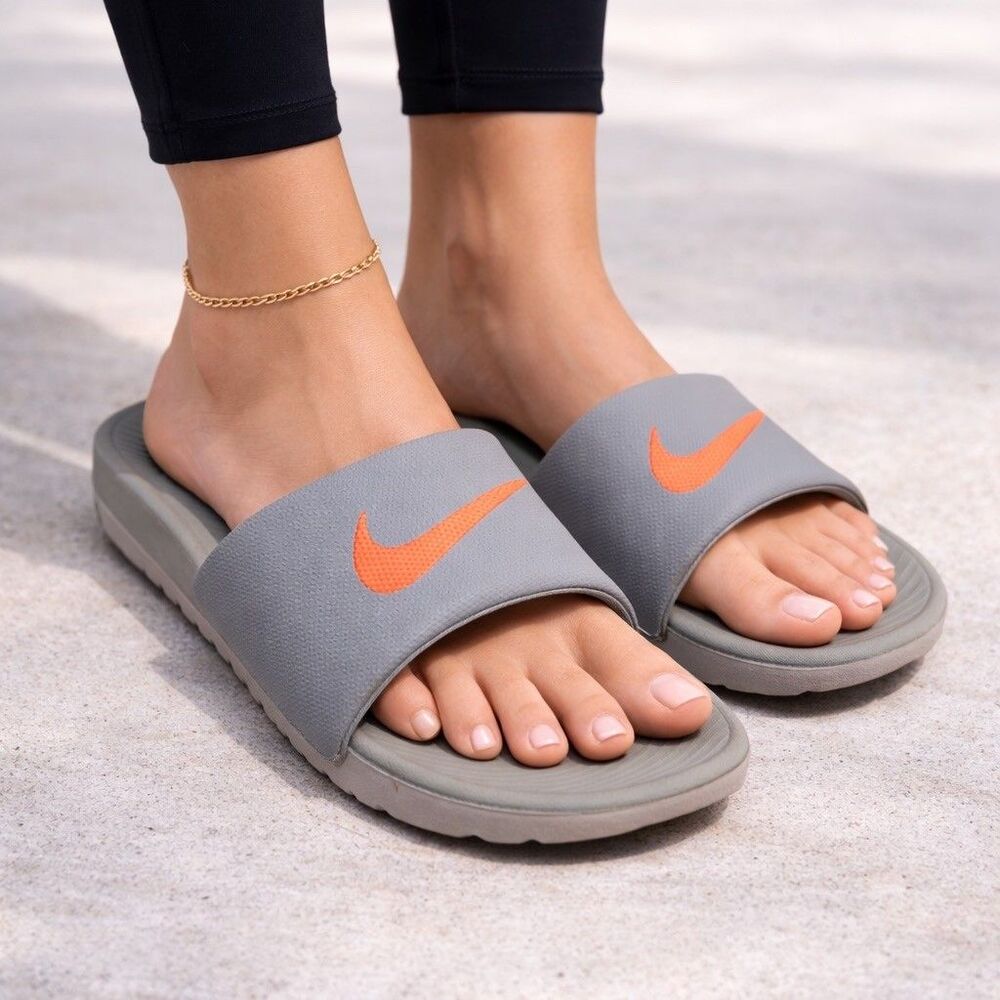 Nike Kawa Gray Orange Comfort Slides Sandals Women's Size 10โ / 42